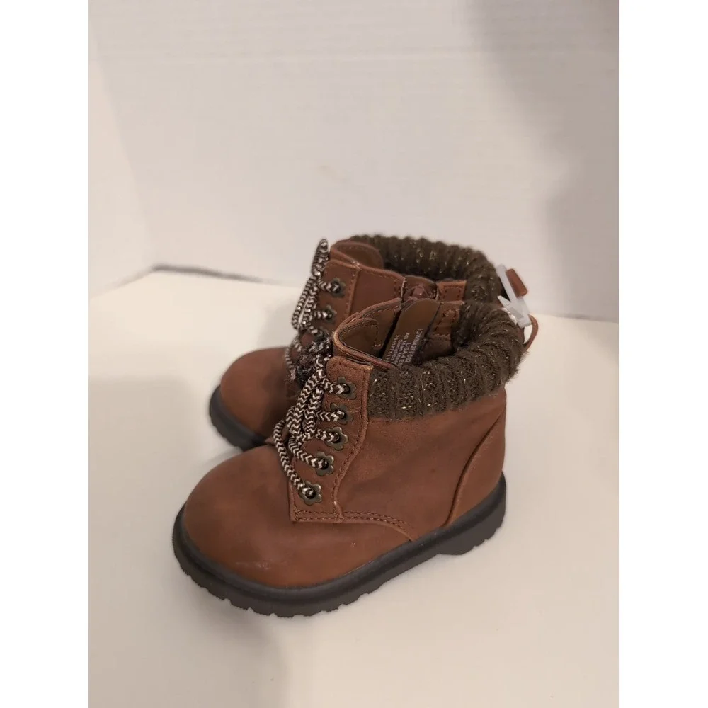 Wonder Nation Hiker Boots Baby Toddler Girl Size 4 Brown‎ Side Zip Booties Shoes